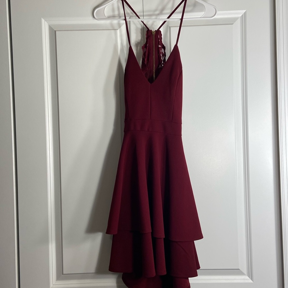 Maroon dress, lace back, zip up